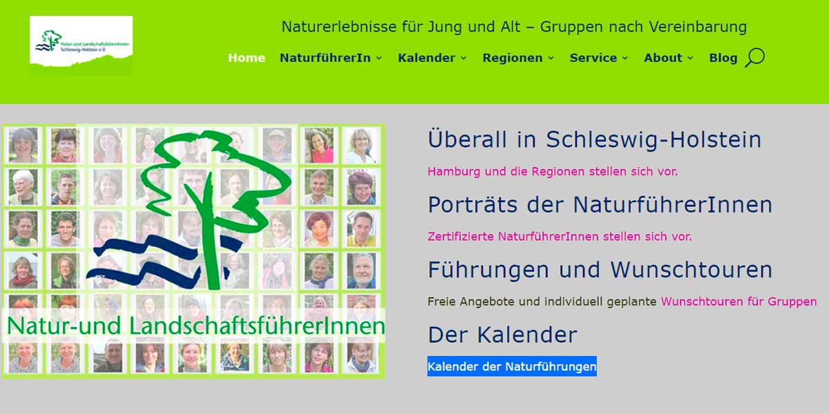 Aktuelle Startseite der Naturführerinnen SH